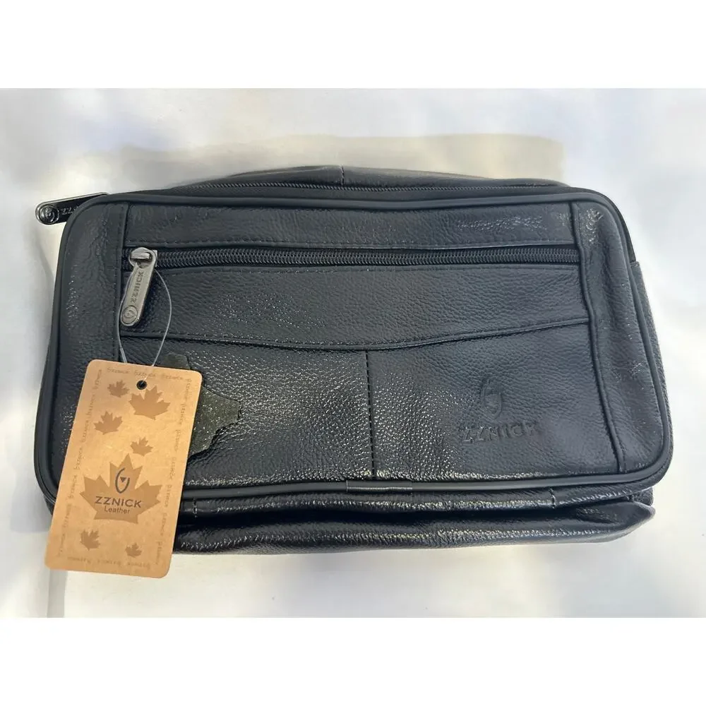 Genuine Leather Fanny Pack/Waist Bag/Organizer with Adjustable Belt- BLACK